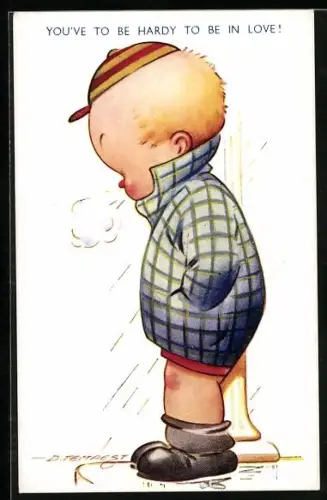 Künstler-AK Douglas Tempest: Kleiner Junge steht im Regen