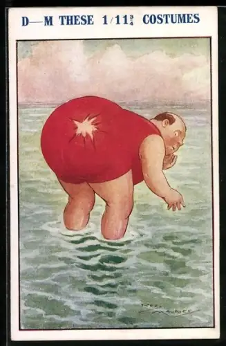 Künstler-AK Maurice: Badeanzug eines Mannes reisst beim Bücken