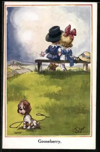 Künstler-AK T. Gilson: Kleines Paar vergisst seinen Hund