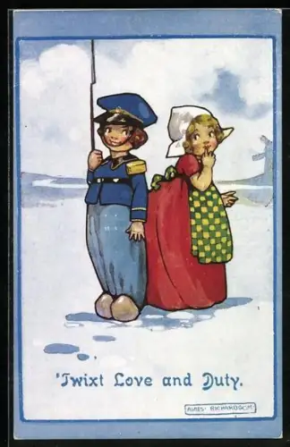 Künstler-AK Agnes Richardson: Kleiner Soldat mit seiner Freundin, `Twixt Love and Duty