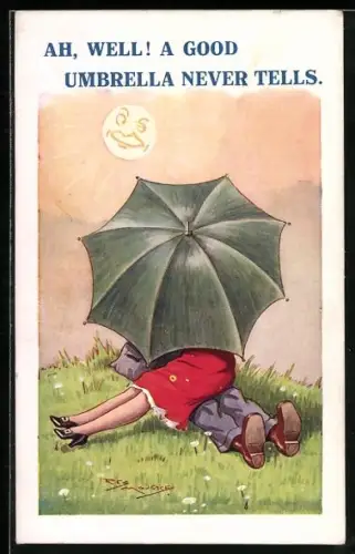 Künstler-AK Maurice: Paar sitzt unter einem Regenschirm