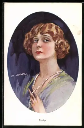 Künstler-AK Luis Usabal: Schöne Frau mit Perlenkette