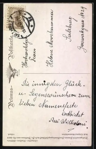 Künstler-AK Margaret W. Tarrant: Gelbe Primeln in einer blauen Vase