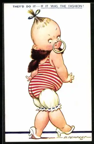 Künstler-AK Douglas Tempest: Kind mit Nasenring und Pelz