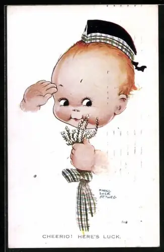 Künstler-AK Mabel Lucie Attwell: Kleiner Schotte mit Heidekraut in der Hand