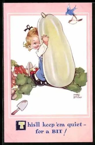 Künstler-AK Mabel Lucie Attwell: Mädchen mit einem Kürbis