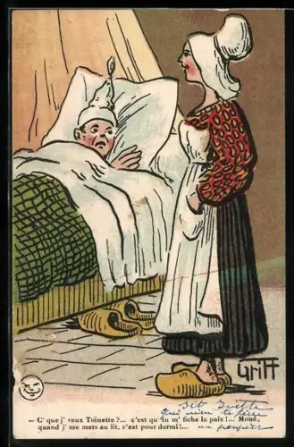 Künstler-AK Griff: Holländerin und ihr Mann im Schlafzimmer