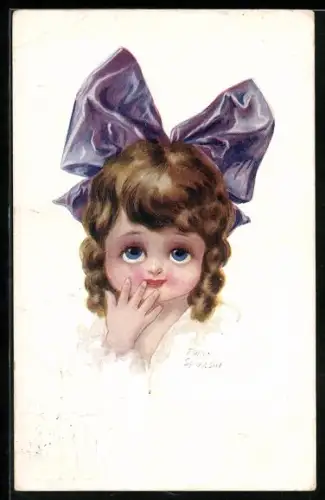 Künstler-AK Fred Spurgin: Kleines Mädchen mit violetter Schleife im Haar