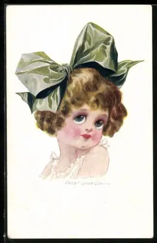 Künstler-AK Fred Spurgin: Mädchen mit grüner Schleife im Haar