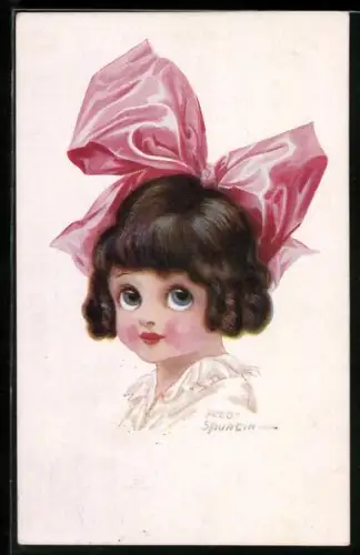 Künstler-AK Fred Spurgin: Mädchen mit pinker Schleife im Haar