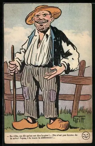 Künstler-AK Griff: Bauer steht an seinem Zaun