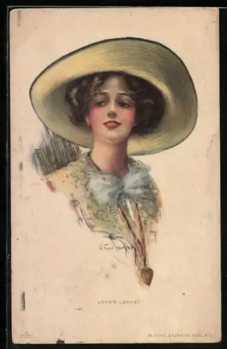 Künstler-AK R. Ford Harper: Dame im Hut mit breiter Krempe
