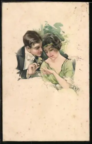 Künstler-AK Schilbach: Mann steckt seiner Verlobten den Ring an