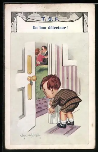 Künstler-AK Donald McGill: Junge spioniert ein Paar aus