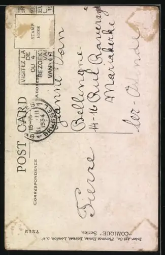 Künstler-AK Donald McGill: Kleines Pärchen vor einem Fachwerkhaus