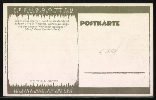 AK Saalfeld, Ansicht der rechten Quellgrotte in den Feengrotten