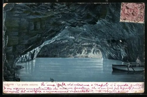 AK Capri, La grotta azzurra mit Besuchern