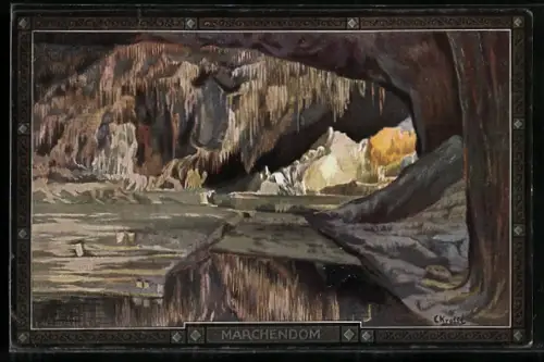 Künstler-AK Saalfeld i. Th., Partie am Märchendom in den Feengrotten