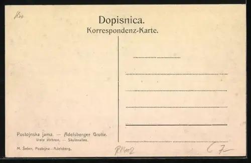 AK Postojnska jama, Adelsberger Grotte, Vrsta stebrov, Säulenallee, Tropfsteingebilde