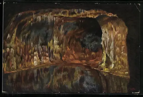 Künstler-AK Saalfeld i. Th., Feengrotten, Die blaue Grotte