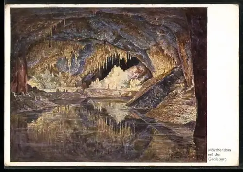 Künstler-AK Saalfeld, Feengrotten, Märchendom mit der Gralsburg