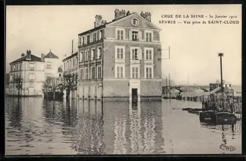 AK Sèvres, Crue de la Seine 1910, Vue prise de Saint-Cloud