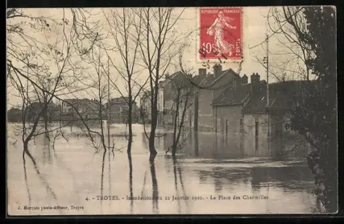 AK Troyes, Inondation du 23 janvier 1910, La Place des Charmilles