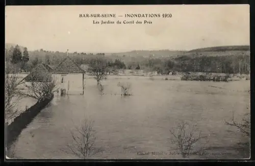AK Bar-sur-Seine, Les Jardins du Côteil des Prés inondés 1910