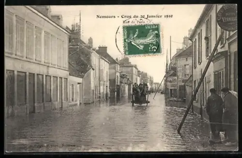 AK Nemours, Crue du 20 Janvier 1910, Rue de Paris