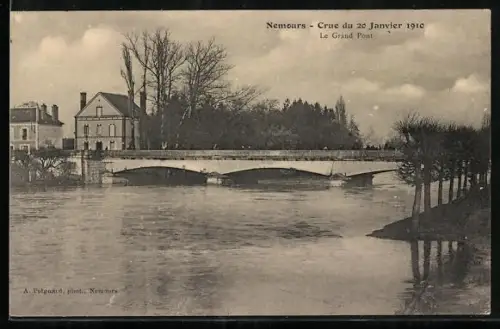 AK Nemours, Crue du 20 Janvier 1910, Le Grand Pont