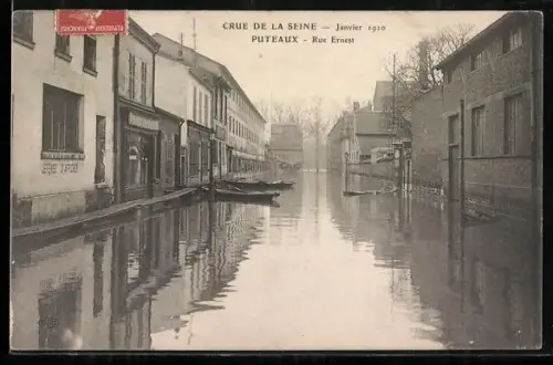 AK Puteaux, Rue Ernest inondée lors de la crue de la Seine, janvier 1910