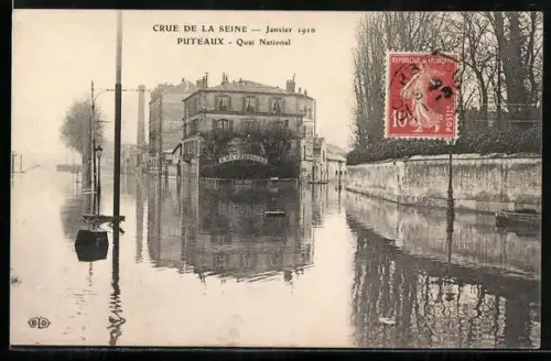 AK Puteaux, Inondation au Quai National lors de la crue de la Seine en janvier 1910
