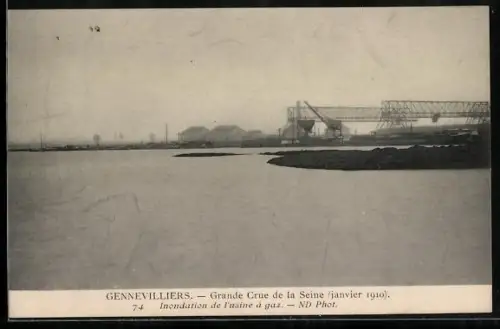 AK Gennevilliers, Grande Crue de la Seine 1910, Inondation de l`usine à gaz