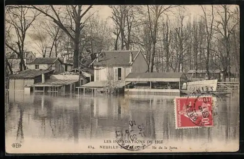 AK Neuilly, Les inondations de 1910 à l`île de la Jatte