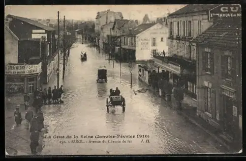 AK Rueil, La Crue de la Seine 1910, Avenue du Chemin de fer