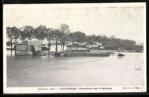 AK Colombes, Carrefour des 4 Routes inondé, janvier 1910