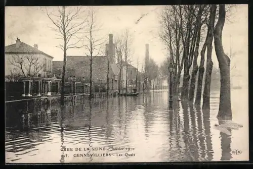 AK Gennevilliers, Les Quais inondés lors de la crue de la Seine, janvier 1910