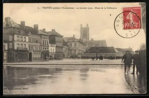 AK Troyes, Inondation Janvier 1910, Place de la Préfecture