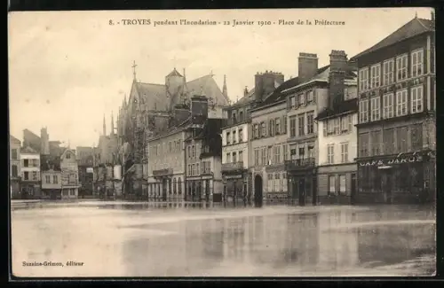 AK Troyes, Inondation 22 Janvier 1910, Place de la Préfecture