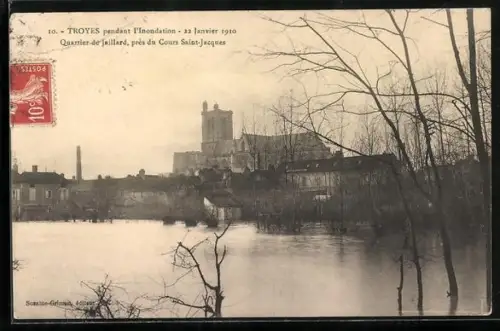 AK Troyes, Quartier de Filliard pendant l`inondation du 22 janvier 1910