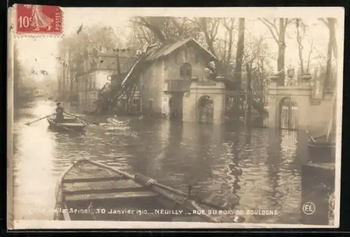 Foto-AK Neuilly, Crue de la Seine 1910, Rue du Bois de Boulogne inondée