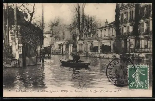 AK Asnières, La Crue de la Seine Janvier 1910, Le Quai d`Asnières
