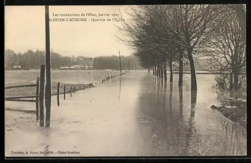 AK St-Ouen-L`Aumone, Les inondations de l`Oise 1910, Quartier de l`Eglise