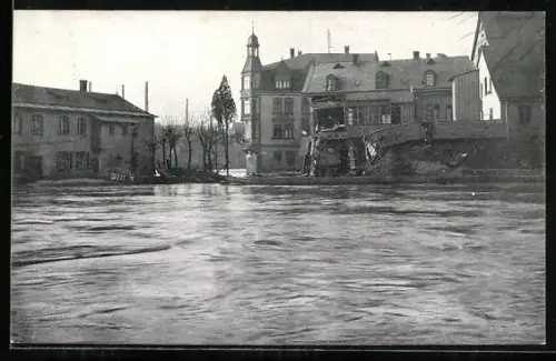 AK Nürnberg, Hochwasser-Katastrophe 5.2.1909, Hauseinsturz Kleinweidenmühle