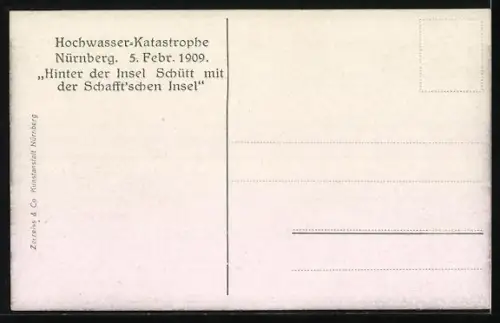 AK Nürnberg, Hochwasser-Katastrophe 5.2.1909, Hinter der Insel Schütt mit der Schafft`schen Insel