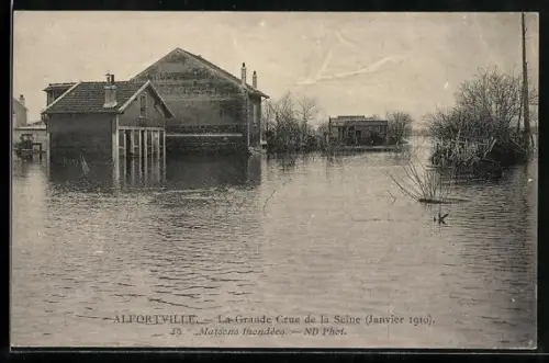 AK Alfortville, La Grande Crue de la Seine Janvier 1910, Maisons inondées