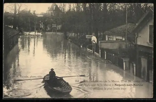 AK Nogent-sur-Narne, Les Inondations de la Marne Janvier 1910, Le Boulevard de la Marne