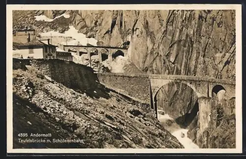 AK Andermatt, Teufelsbrücke mit Schöllenenbahn