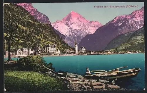 AK Flüelen, Ortspartie mit Kirche und Bristenstock