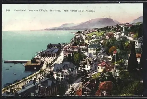 AK Neuchâtel, Vue sur l`Evole, Serrières, Trois Portes et St-Nicolas